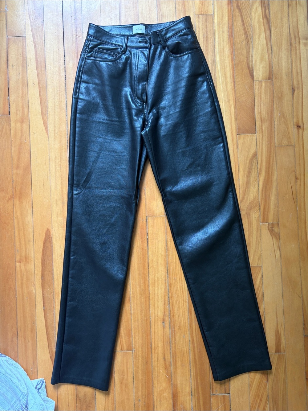 Wilfred Black Leather High-Waist Straight Pants